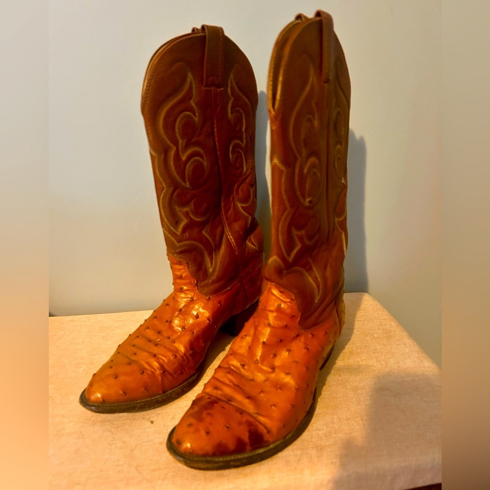 Men's Vintage Nocona Western Exotic Brown Ostrich Leather Cowboy Boots